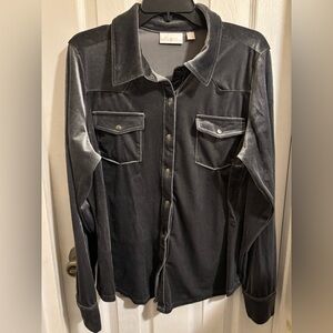 NWOT Belle by Kim Gravel Grey Velvet Large Shirt